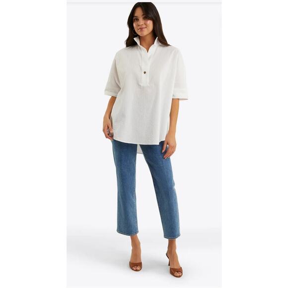 Draper James Logan White Shirting Stripe sz L - Picture 2 of 7